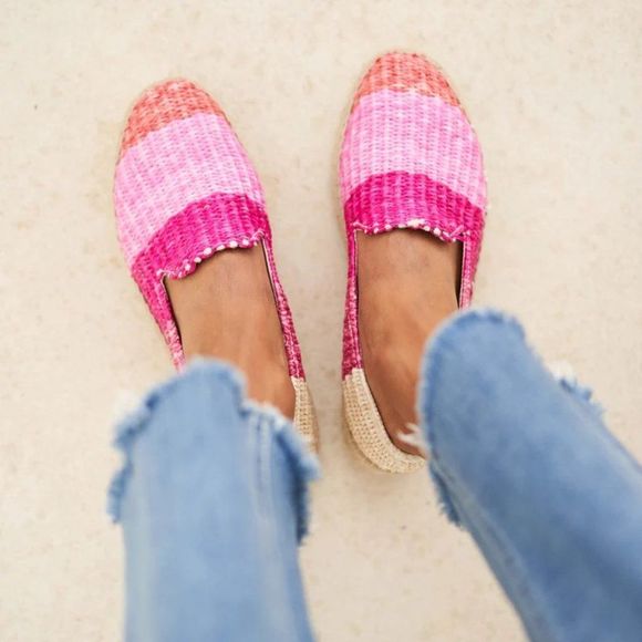 Like new Raffia Stripes Double Sole Espadrilles Yucatán - Peony & Apricot - Picture 2 of 6